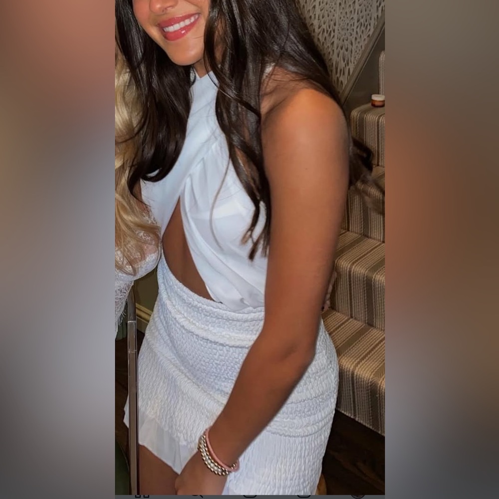 White halter mini dress